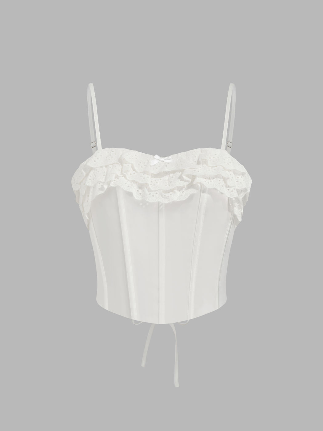Satin Broderie Anglaise Lace Up Corset Crop Cami Top