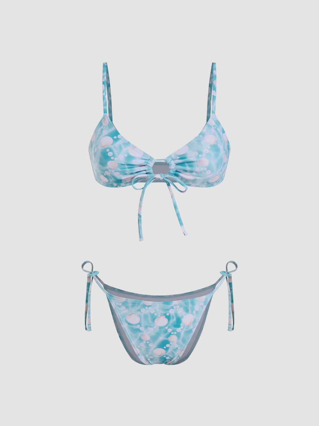 V-Ausschnitt Perl- & Muschel-Cut-Out Knotenarmband Bikiniset