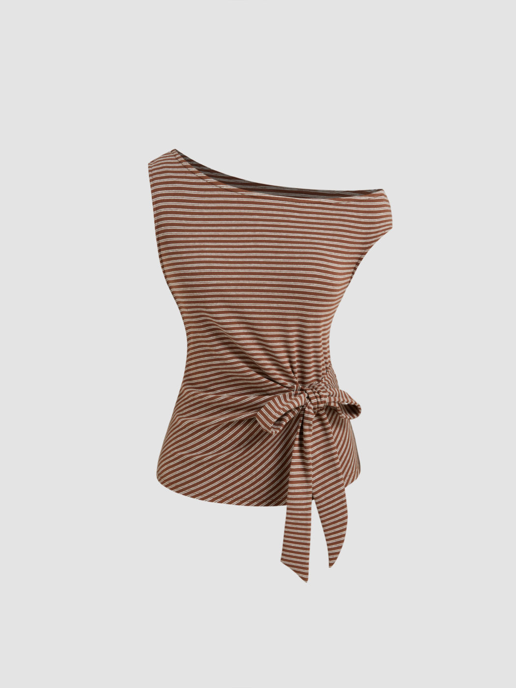 100% Cotton Asymmetrical Neck Bowknot Stripes Tank Top