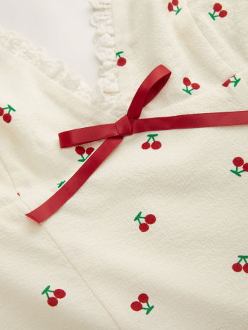 Halter Neckline Cherry Lettuce Trim Bowknot Mini Dress