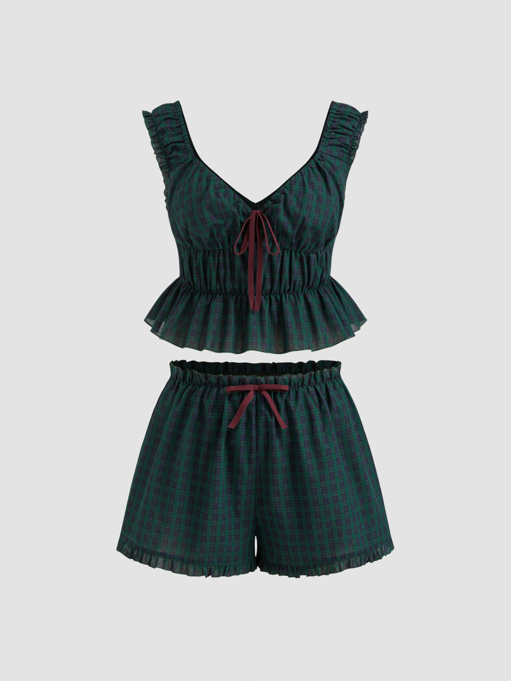 Top senza maniche a quadri in misto cotone e shorts a vita media con fiocco a quadri Curvy & Plus
