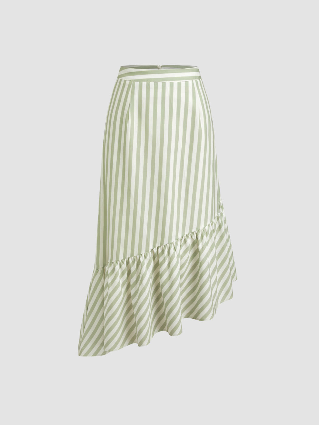 Mid Rise Stripe Asymmetrical Ruffle Hem Maxi Skirt