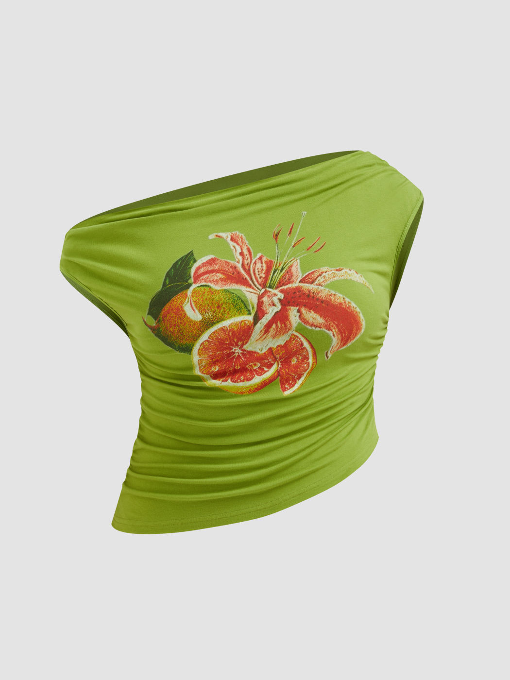 Asymmetrical Neck Floral Ruched Top Curve & Plus