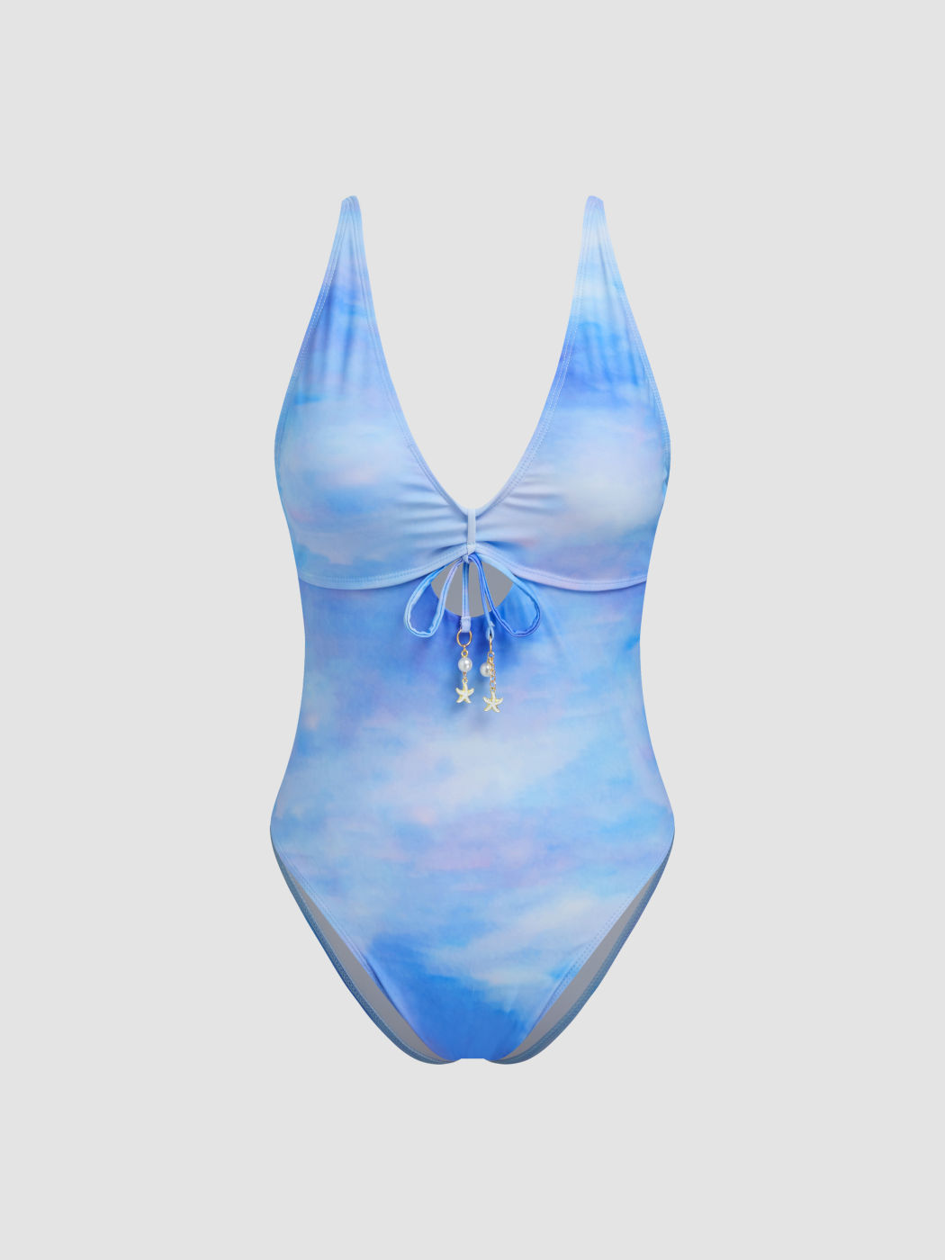 Formgebendes V-Hals-One-Piece-Badeanzug mit Illusions-Bows, Seestern-Details und Ausschnitten