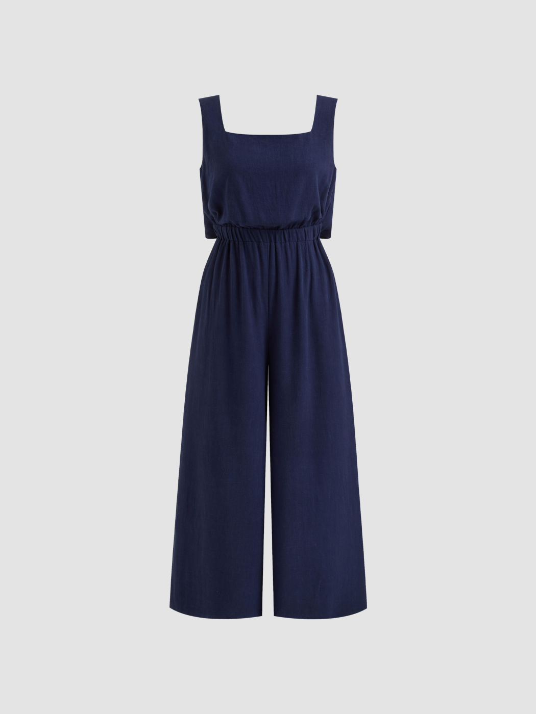 Linnenmischung Elasticated Bund Ausschnitt Kurzgeschnittener Breitbeiniger Overalls