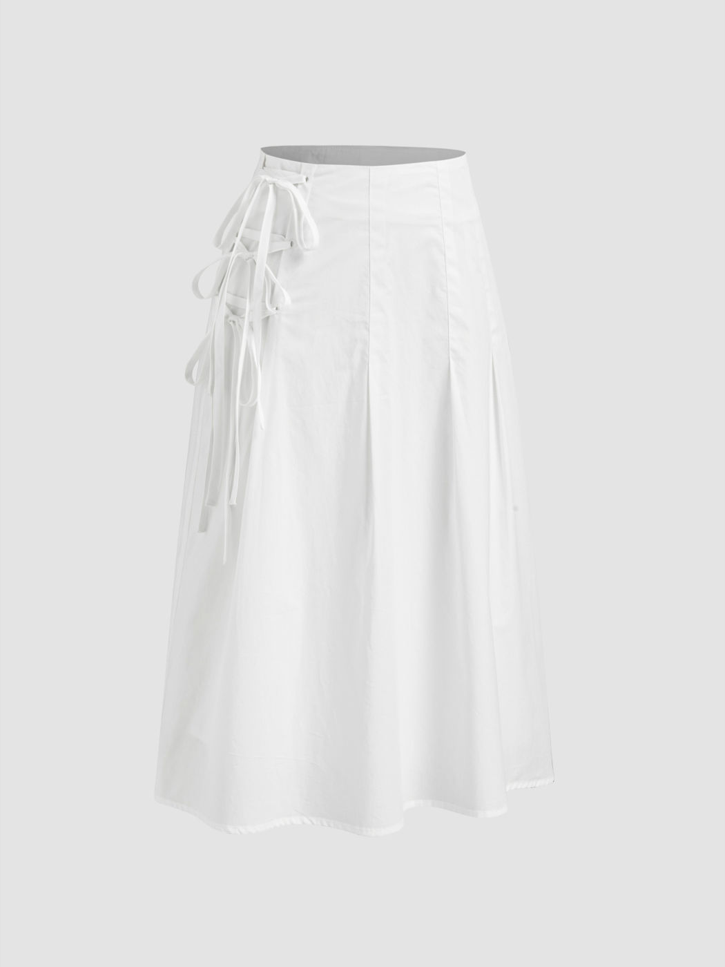 Cotton Low Rise Tie Side Knotted Pleated Midi Skirt