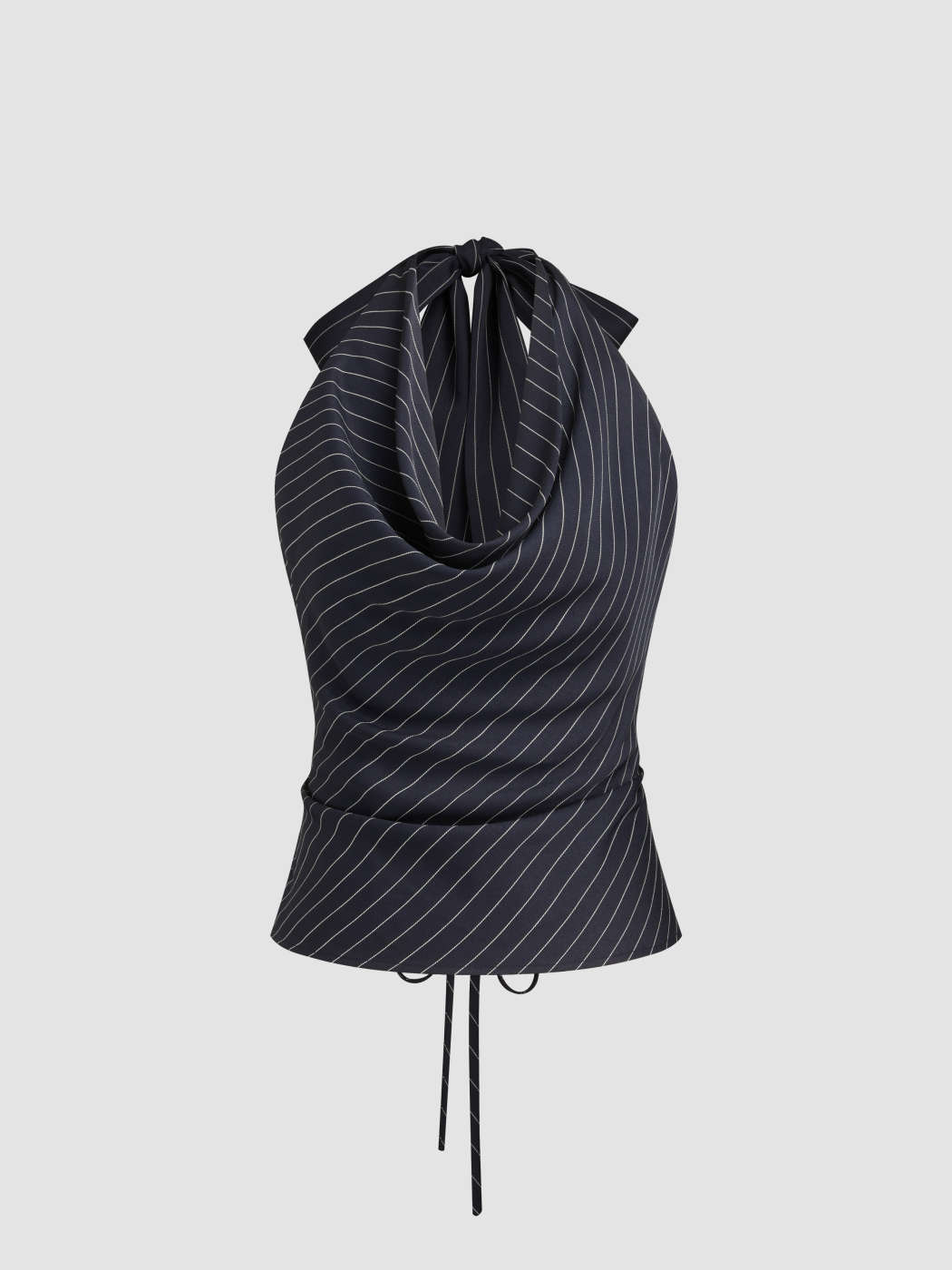 Halter Neckline Stripe Knotted Top & Mid Rise Straight Leg Trousers Set