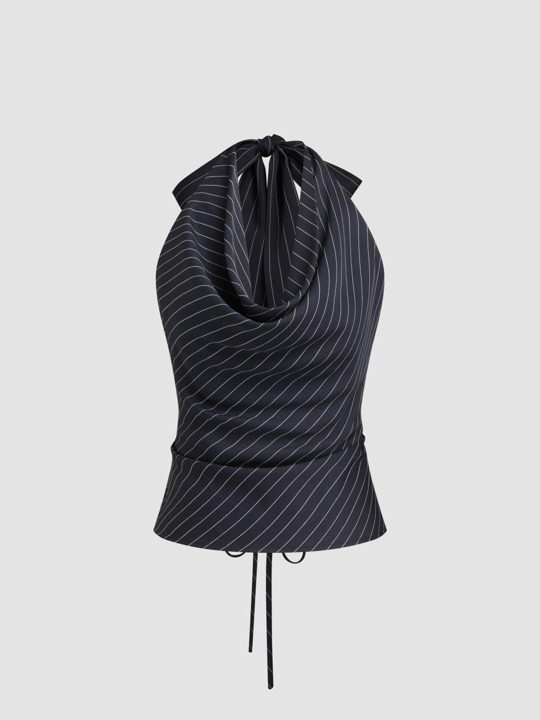 Halter Neckline Stripe Knotted Top & Mid Rise Straight Leg Trousers Set