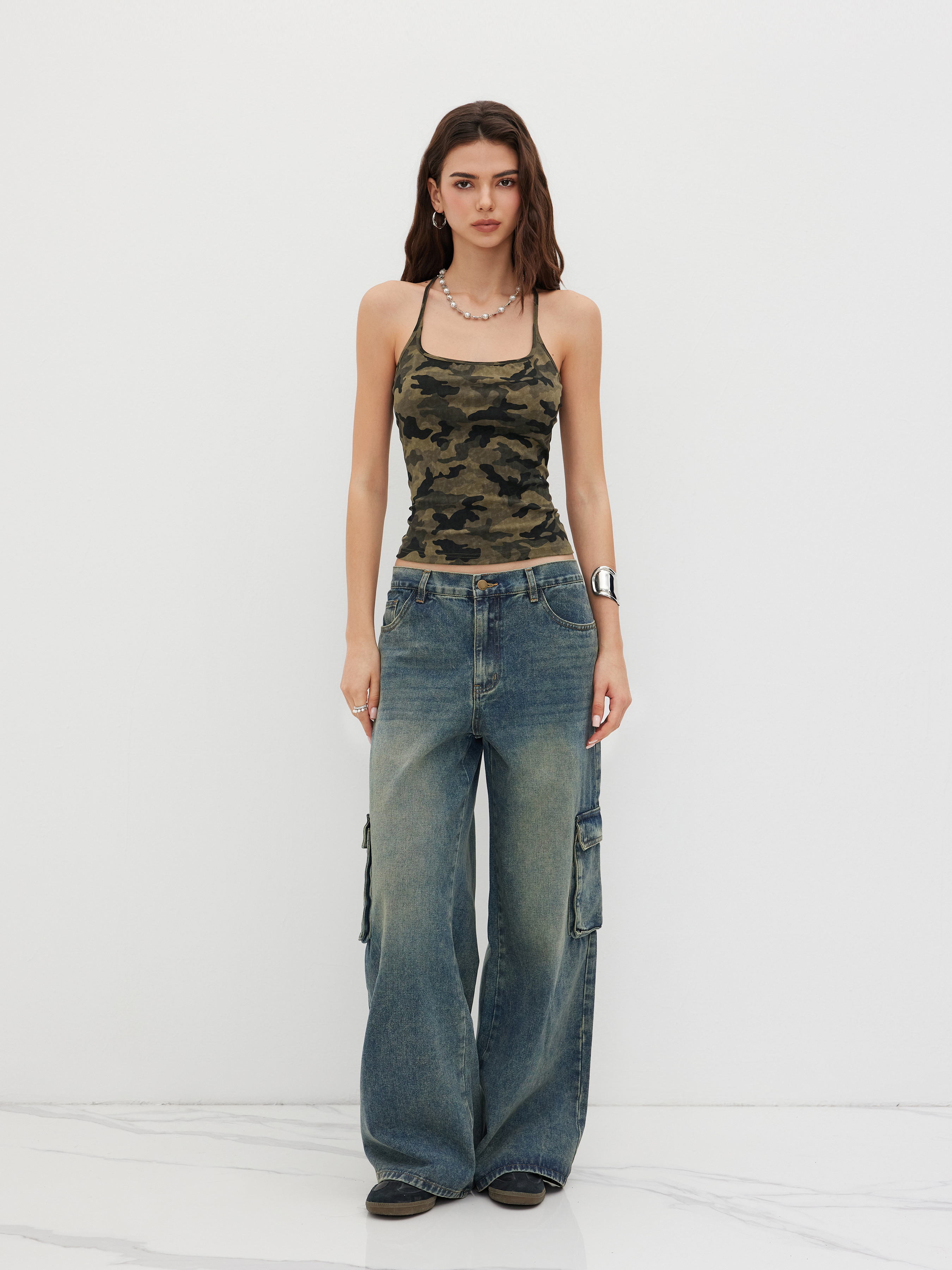 Cotton-blend Camo Cami Top