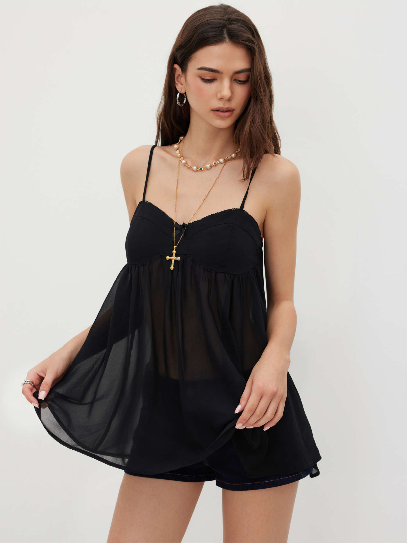 Chiffon Chiffon Leopard Bowknot Oversized Mini Nightdress For Date