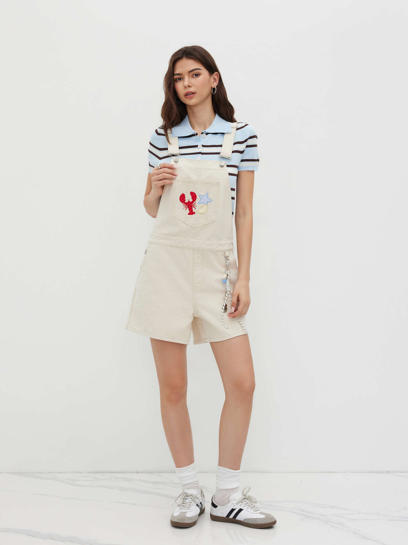 Denim Lobster Star Appliques Pendant Romper