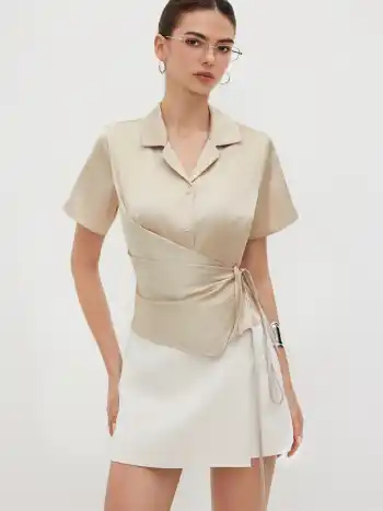 Satin Collar Knotted Shirt