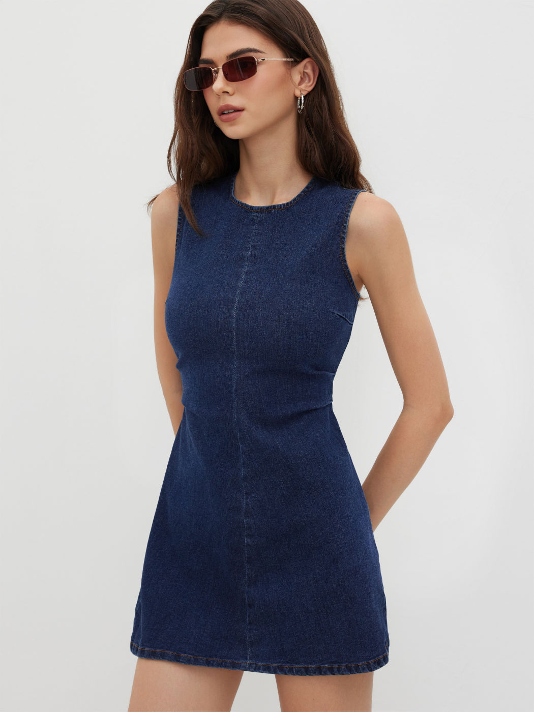 High Stretch Denim Ruched Zipper Mini Dress