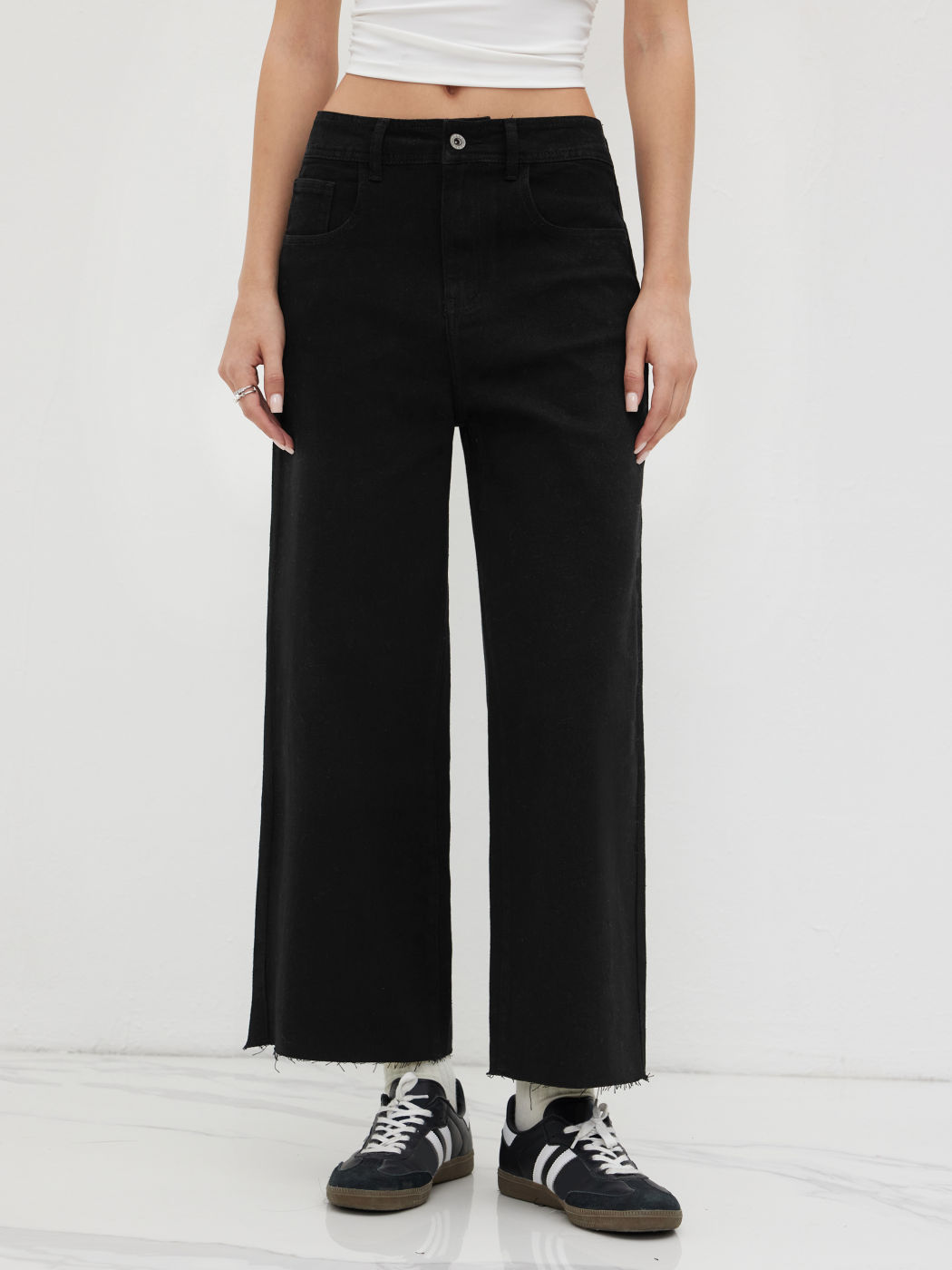 Stretch Hohe Taille Solid Reißverschluss Weite Jeans