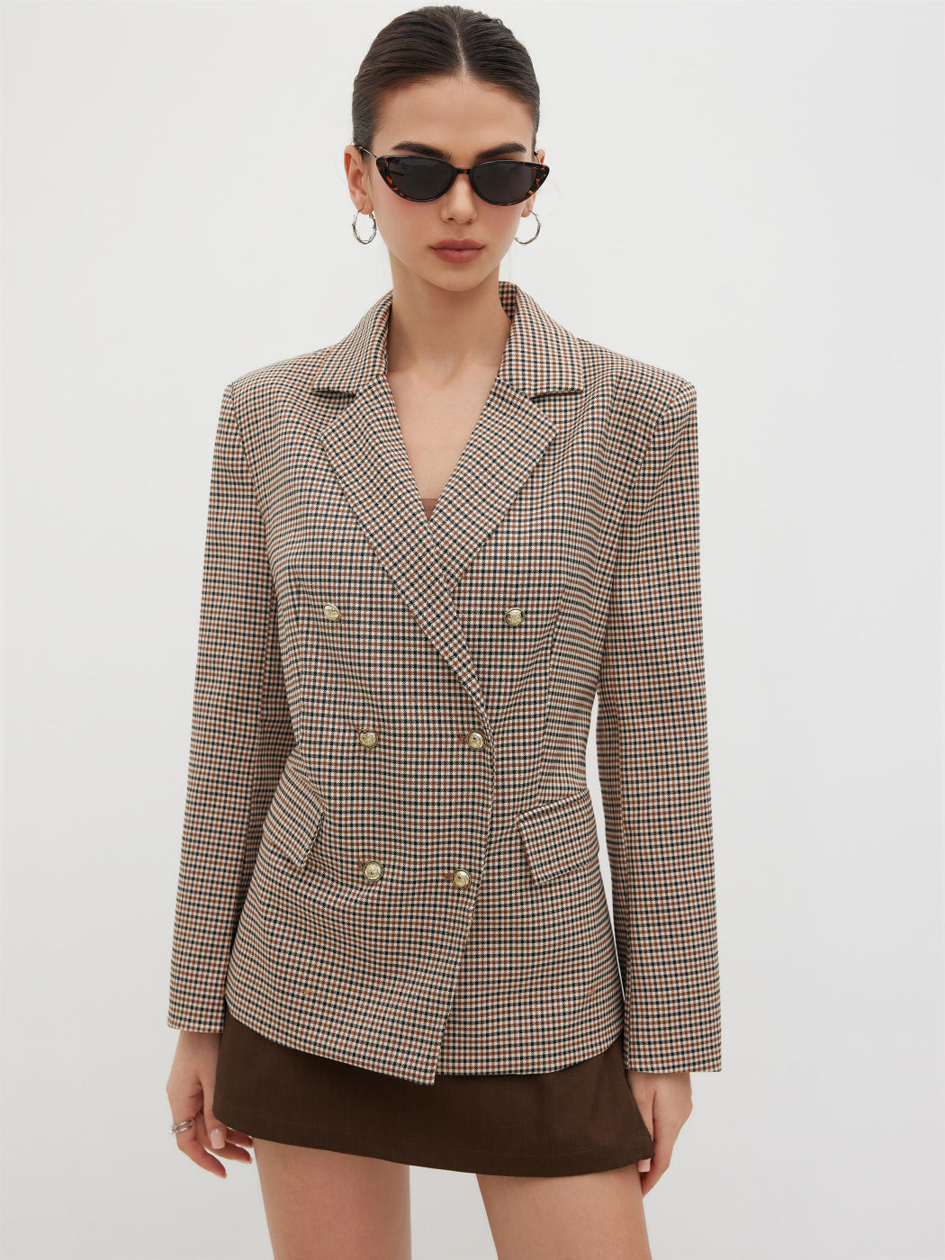 Kariertes Blazer mit Kerbkragen
