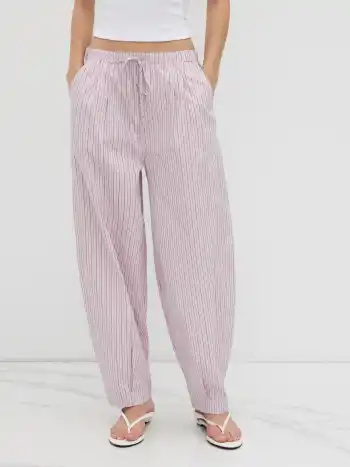 100% Cotton Low Rise Stripe Knotted Barrel-leg Trousers
