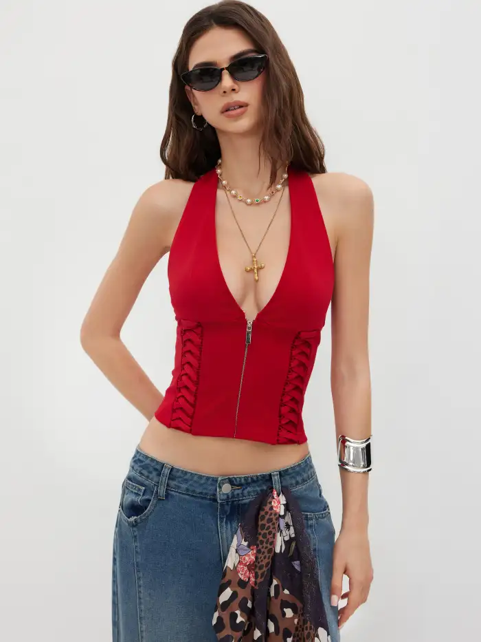 Halter Neckline Ruched Cami Top