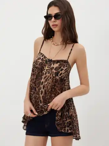Chiffon Leopard Bows Oversize Mini Nachthemd