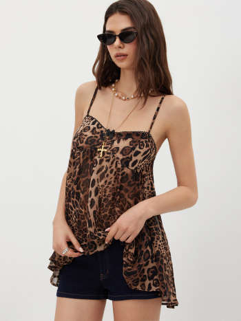 Chiffon Leopard Bowknot Oversized Mini Nightdress