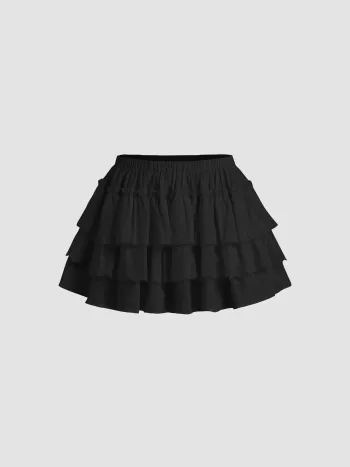 100% Baumwolle Mid-Rise Englisches Stickerei-Layered Mini-Skirt