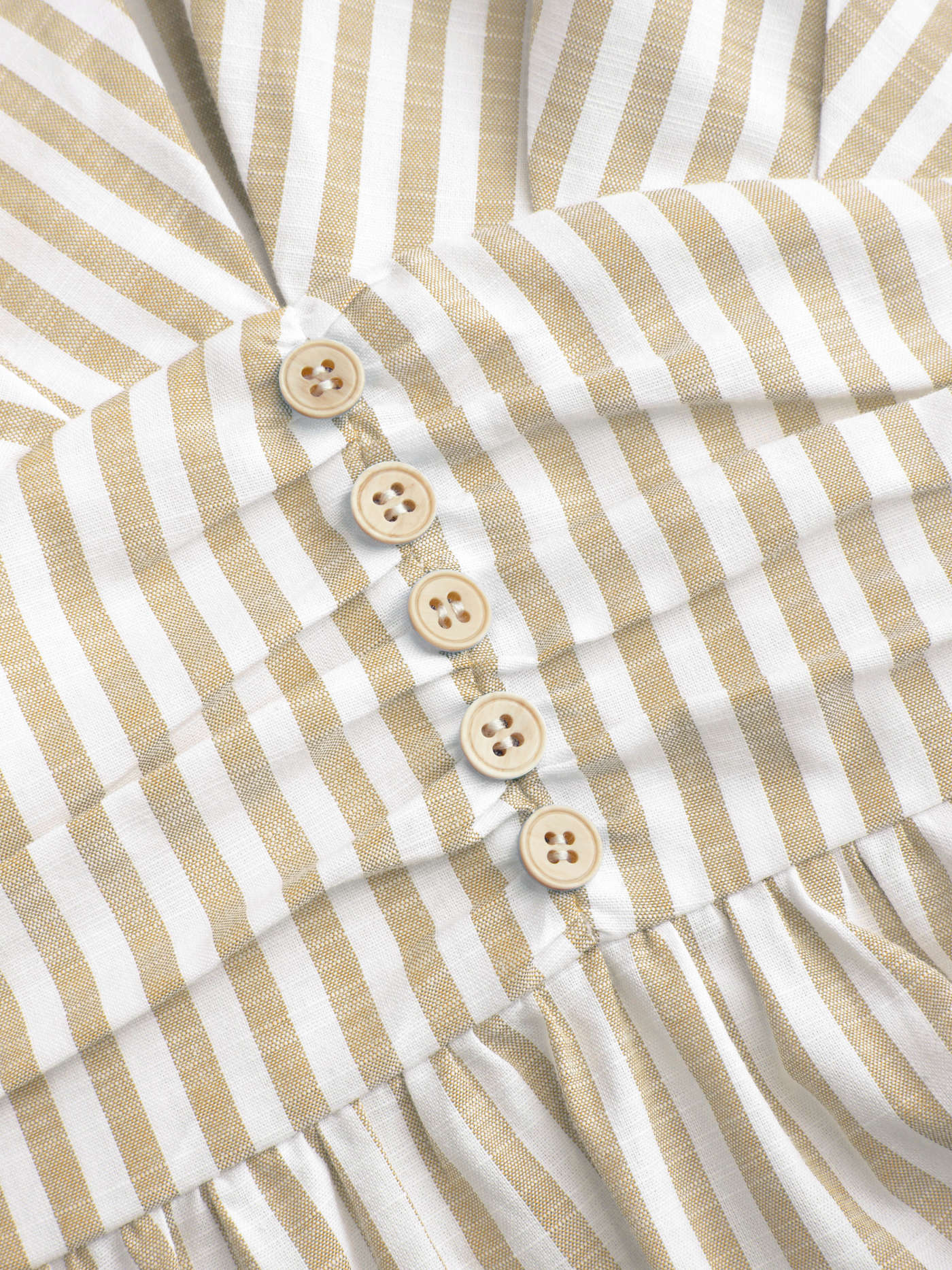 Woven Cotton-blend V-neck Striped Ruched Button Maxi Dress For Holiday