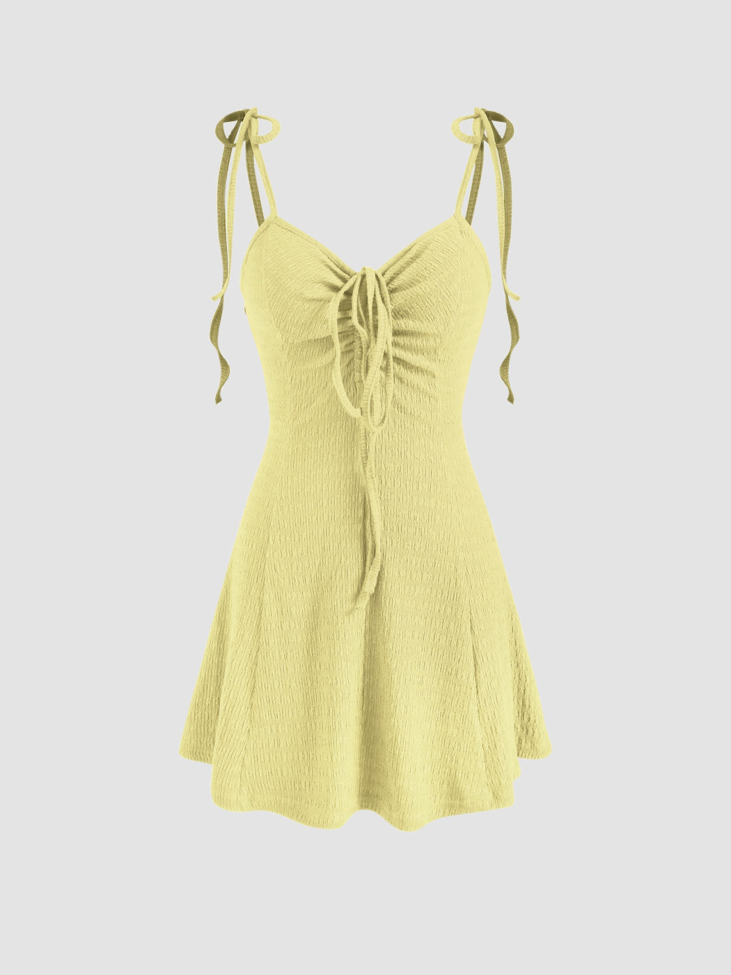 Einfarbiges Mini-Kleid mit Krawatten-Aufnähten und Zugbändern