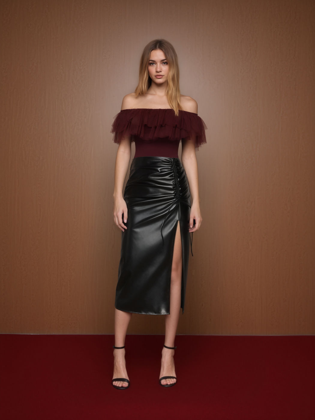 Ruffle Tulle Off-Shoulder Bodysuit