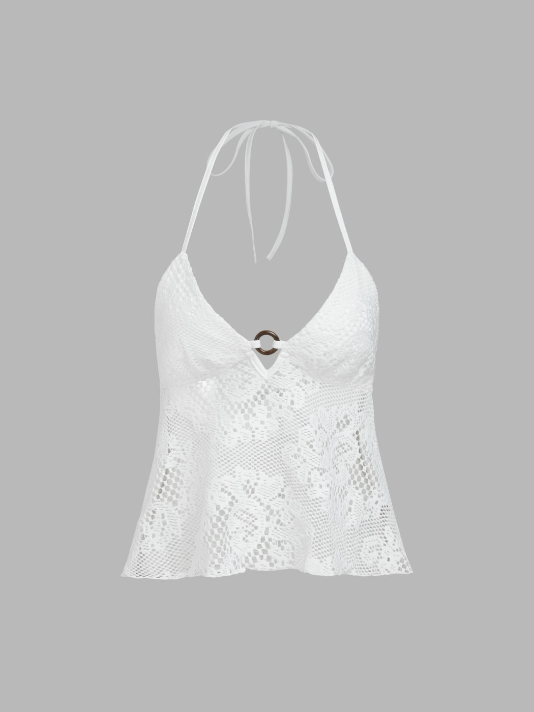 Spitzen-Halter-Ausschnitt mit O-Ring, Ausschnitt und Schleife hinten - Cami-Top