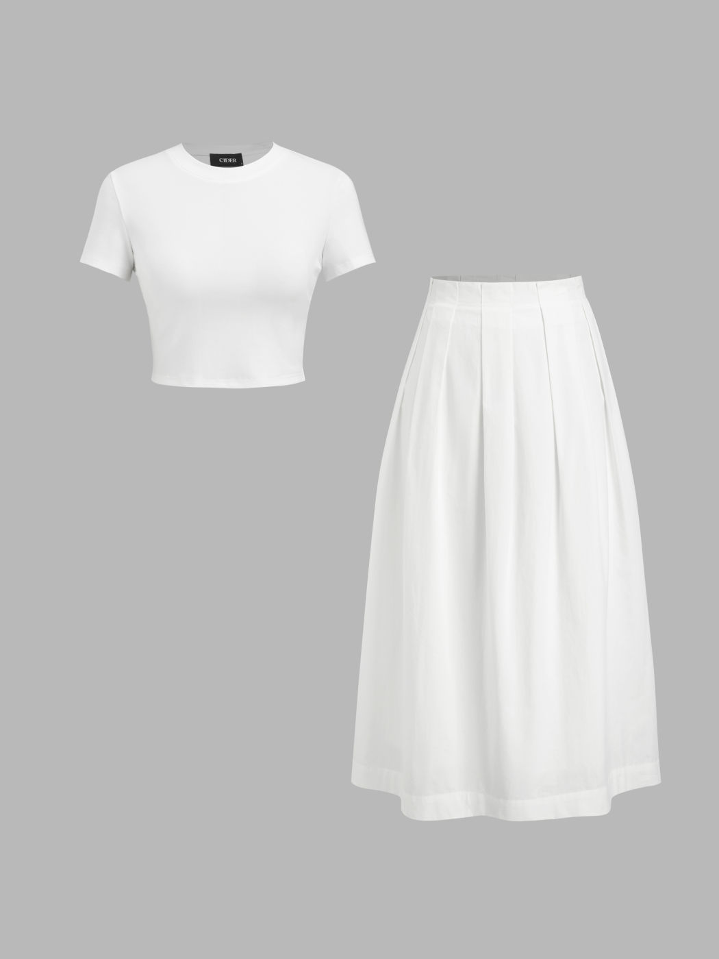 Cotton Crop Tee & Low Rise Pleated Maxi Skirt Set