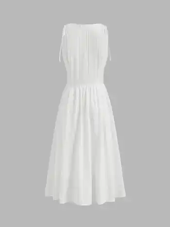Baumwoll-Maxi-Kleid mit V-Ausschnitt, Knoten und Spitzenrand