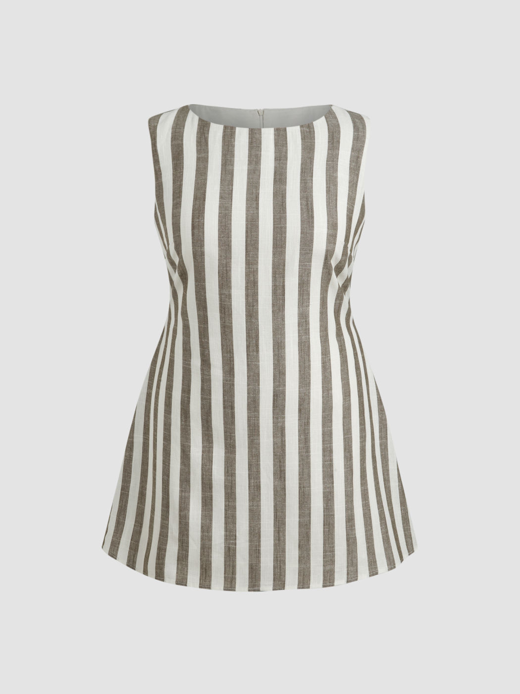 Abito corto a righe con zip, scollo a barchetta e cintura in misto lino Curve & Plus