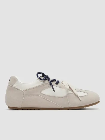 DOUBLE LACE-UP & EYE EMBROIDERED SUEDE SNEAKERS