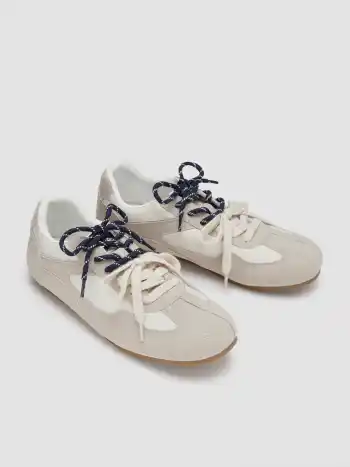 DOUBLE LACE-UP & EYE EMBROIDERED SUEDE SNEAKERS
