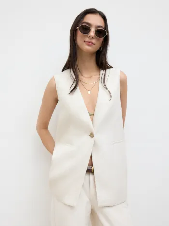 Oversize Blazer-Weste mit V-Ausschnitt aus Leinenmischung