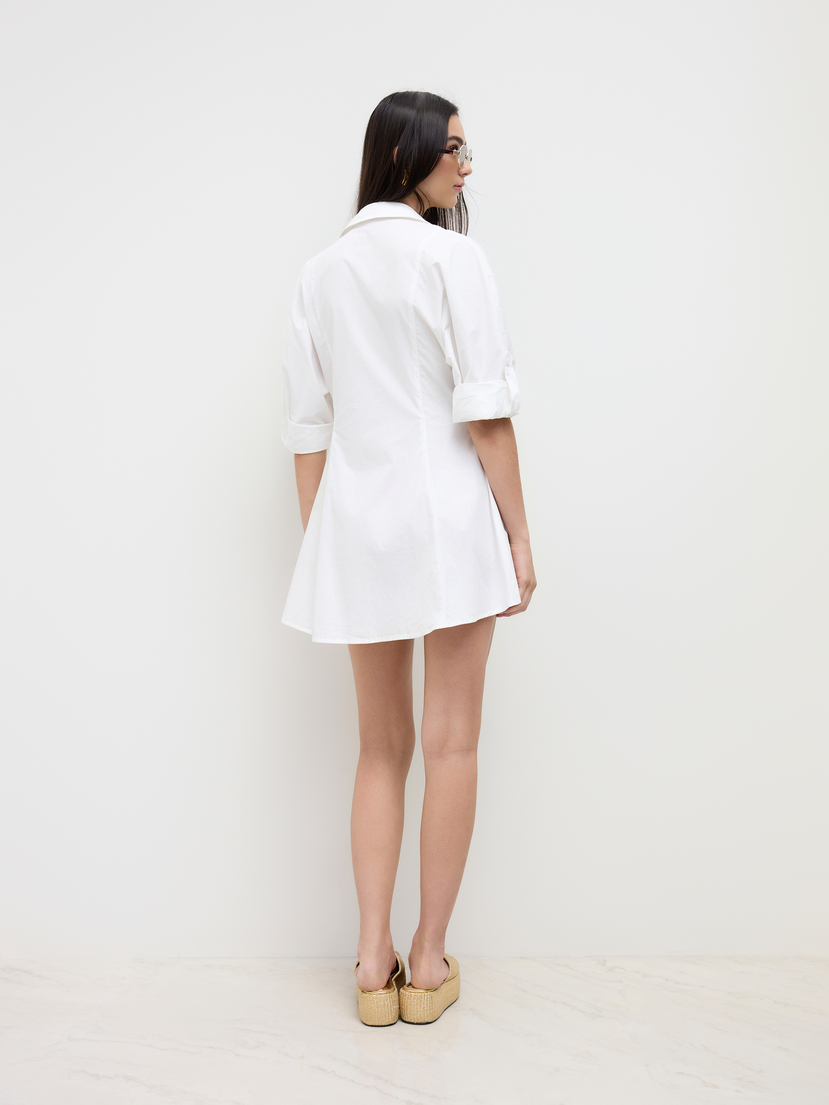 100% Cotton V-neck Shell Metal Detail Mini Dress