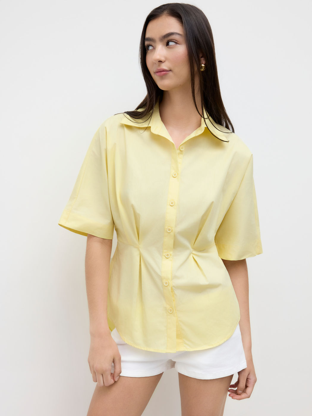 100% Cotton Ruched Cinched Waist Split Shirt