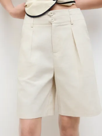 Leinen-Mischung Mittelhohe Gebundene Shorts