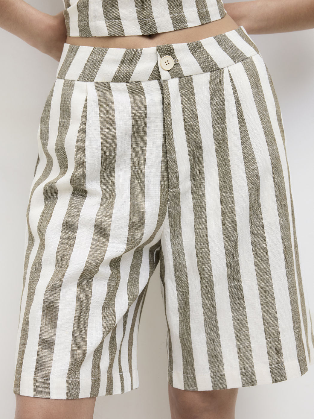 Linen-blend Mid Rise Stripes Shorts
