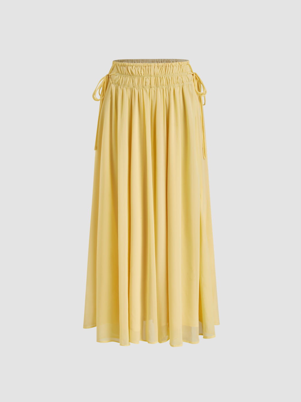 Chiffon Low Rise Shirred Knotted Split Maxi Skirt