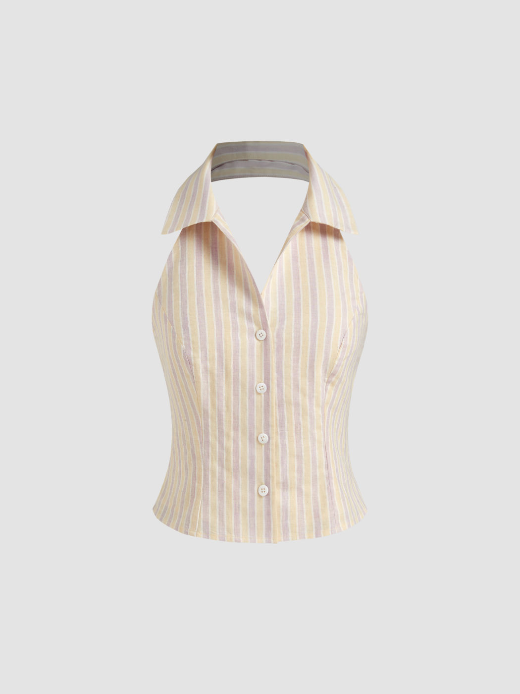 Streifen-Tank-Top aus Leinen-Mischung mit Poloshirt-Halter
