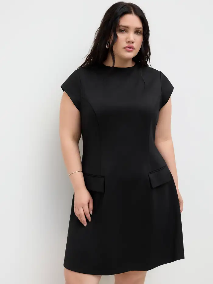 Knit Fabric Knit Polo Solid Contrasting Binding Mini Dress Curve & Plus For Work