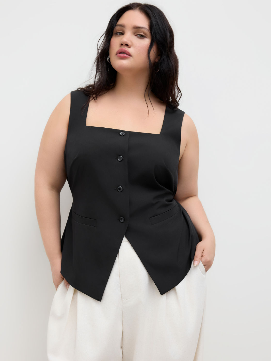 Square Neck Button Through Knotted Waistcoat Curve & Plus