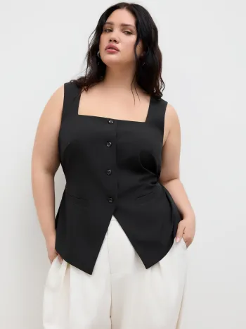 Square Neck Button Through Knotted Waistcoat Curve & Plus