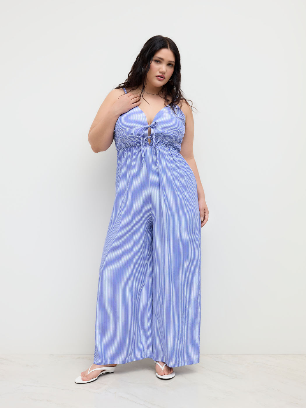 Sweetheart Stripe Knotted Shirred Jumpsuit Curve & Plus
