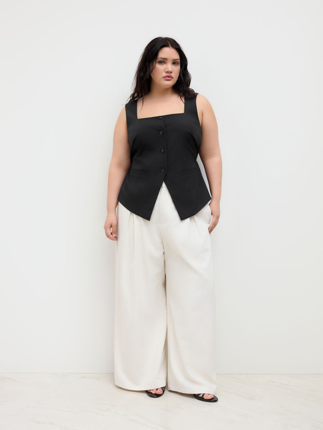 Square Neck Button Through Knotted Waistcoat Curve & Plus