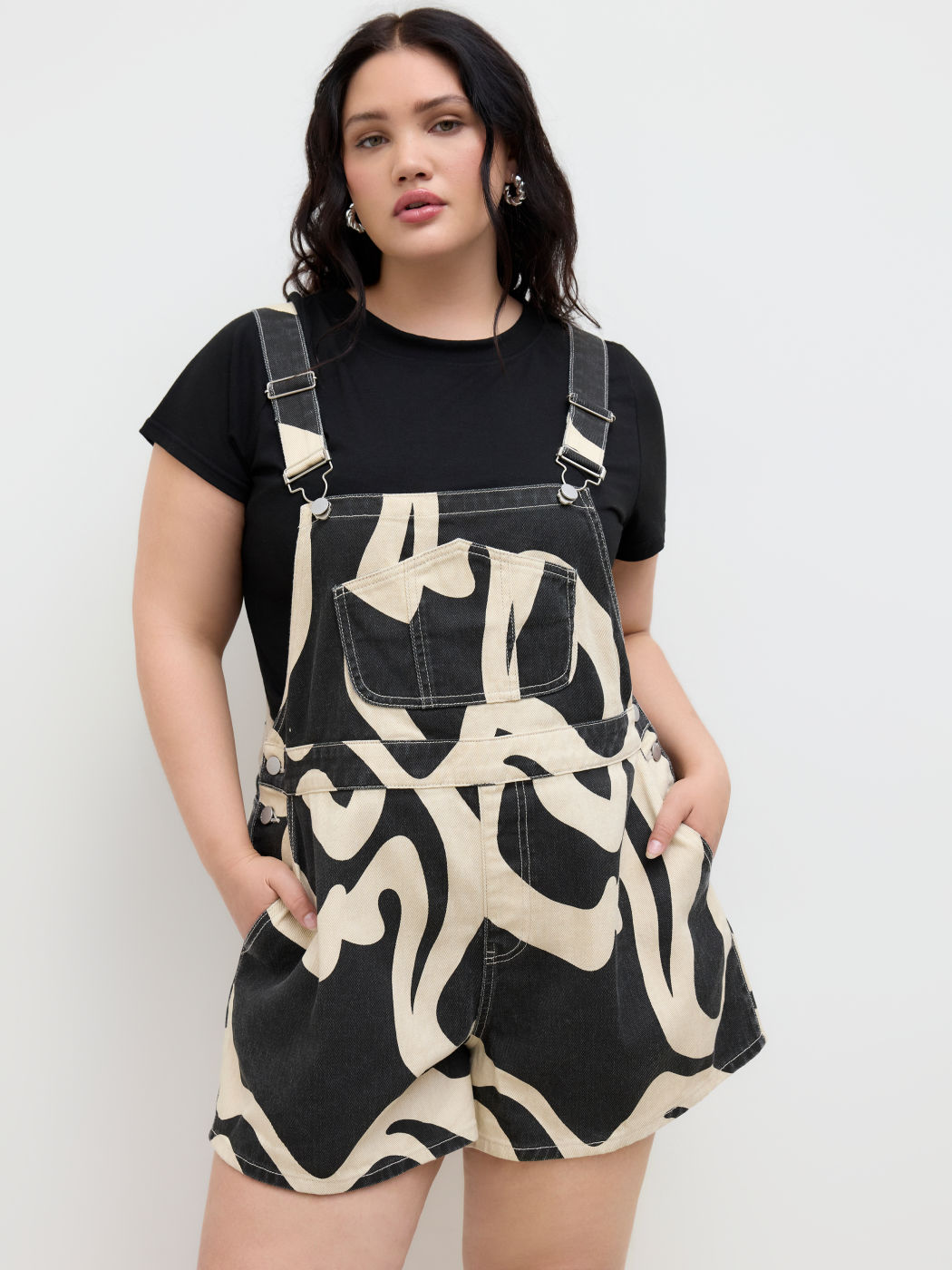 Denim Abstract Button Romper Curve & Plus