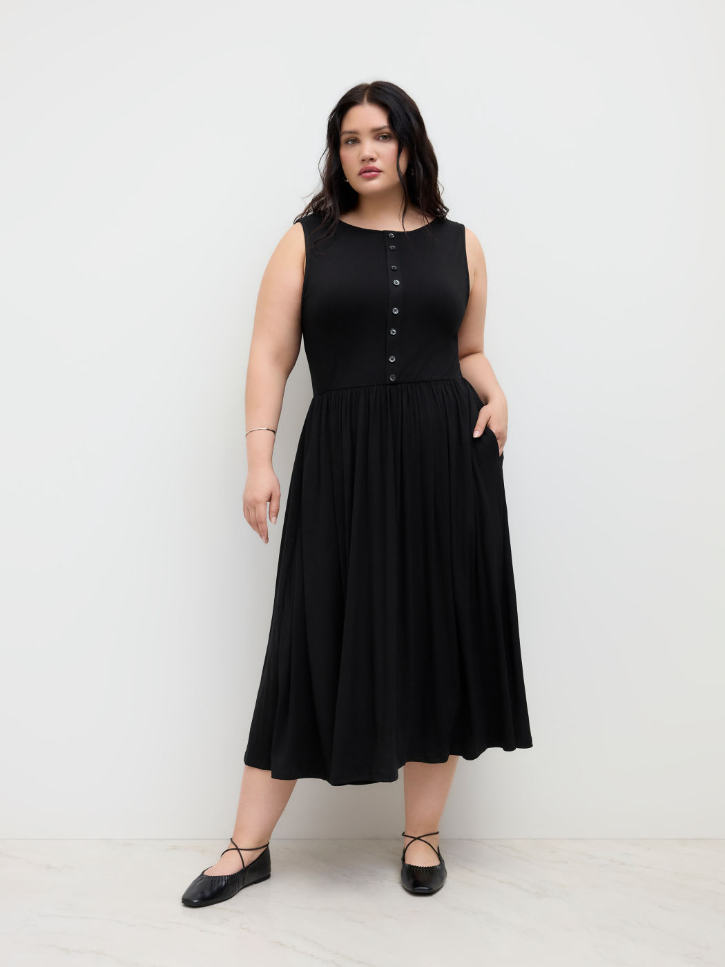 Boat Neck Button Ruffle Maxi Dress Curve & Plus