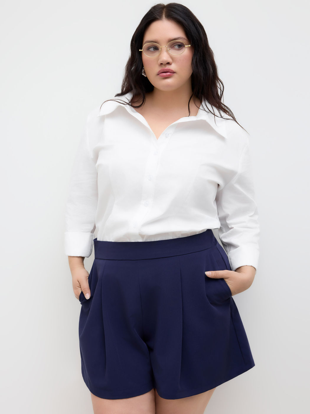 Cotton Collar Shirt Bodysuit Curve & Plus