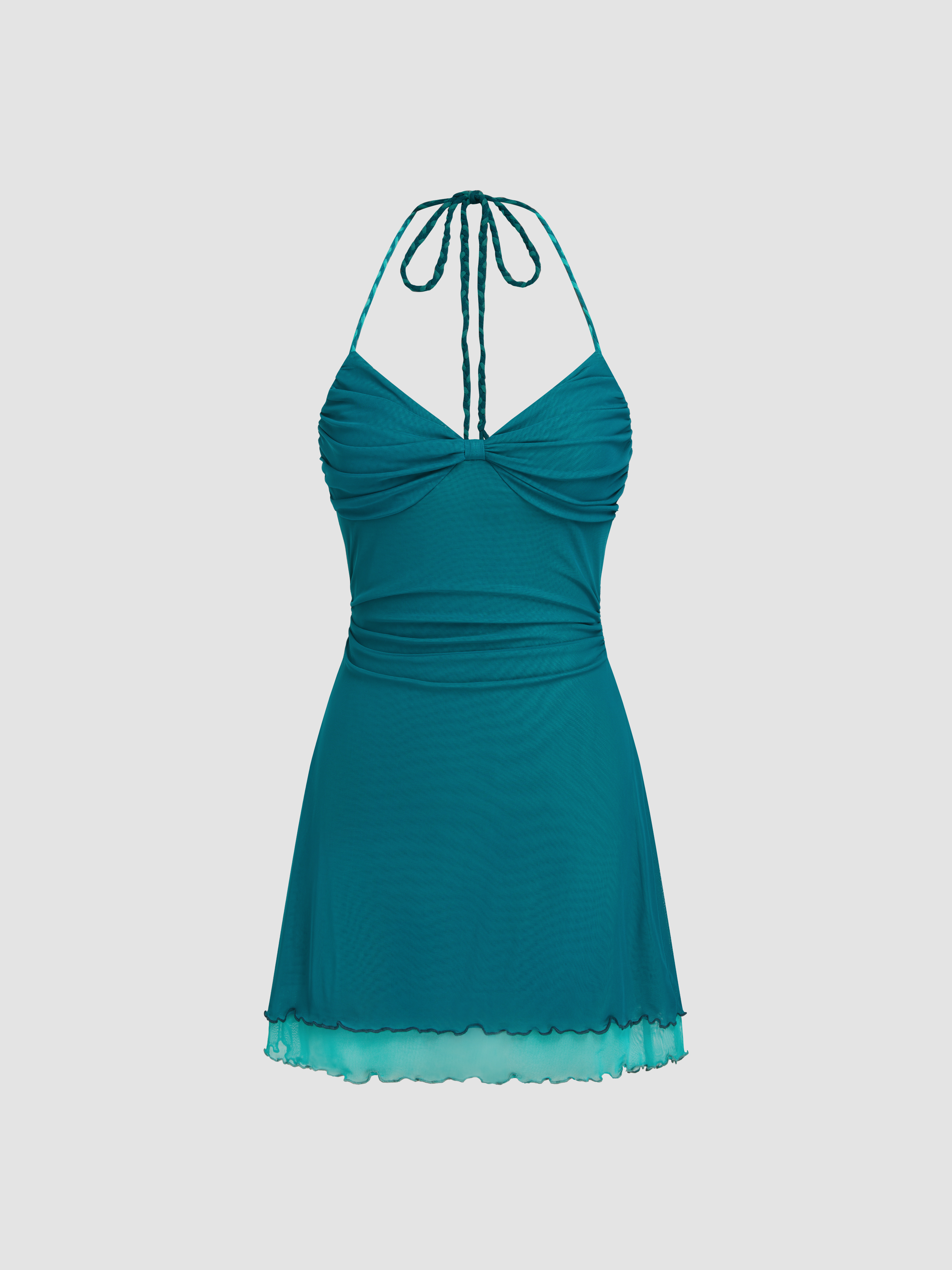 Halloween Ruffle Hem Ruched Halter Mini Dress For Date