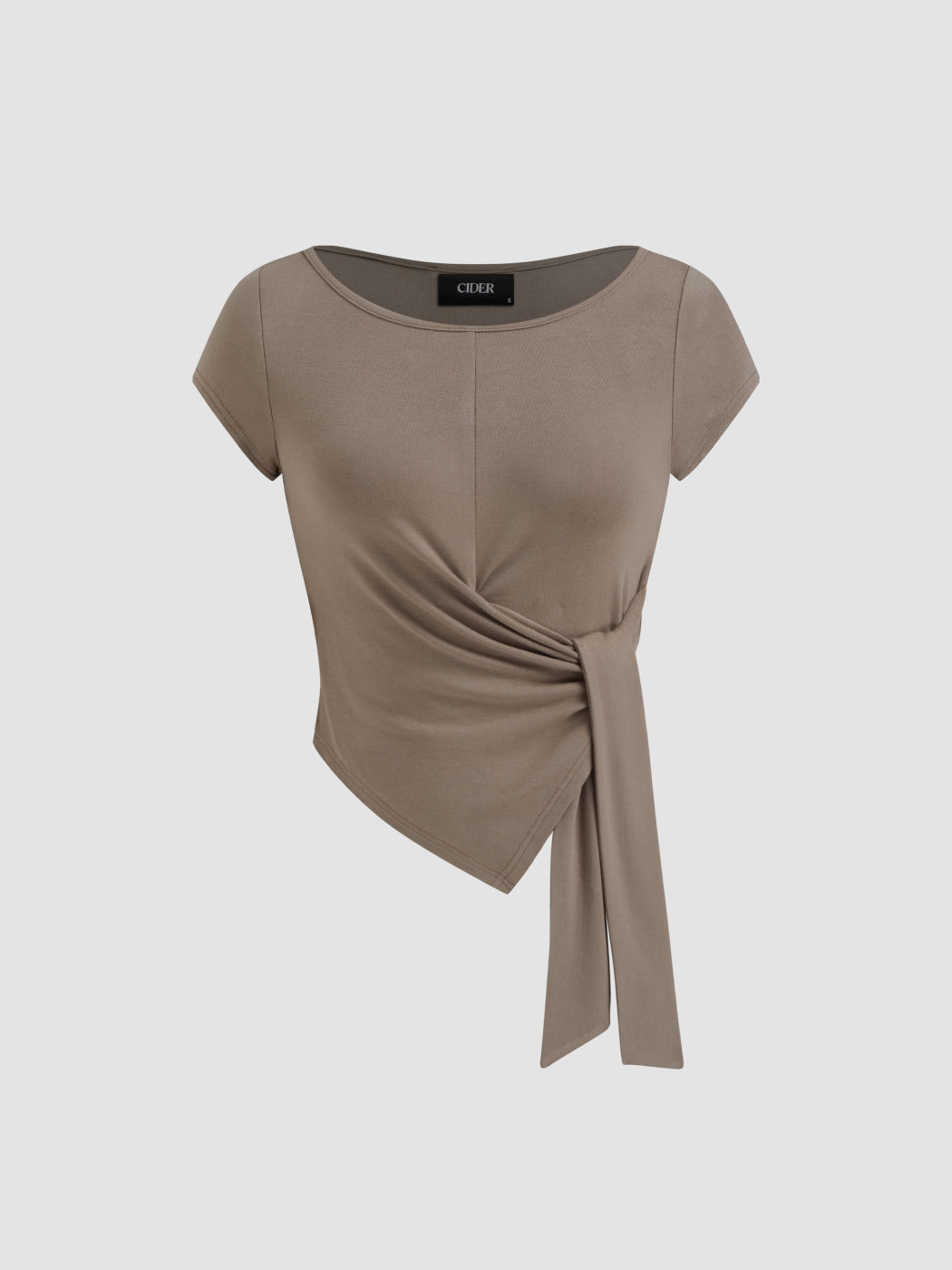 Round Neckline Short Sleeve Tie Side Asymmetrical Hem Tee